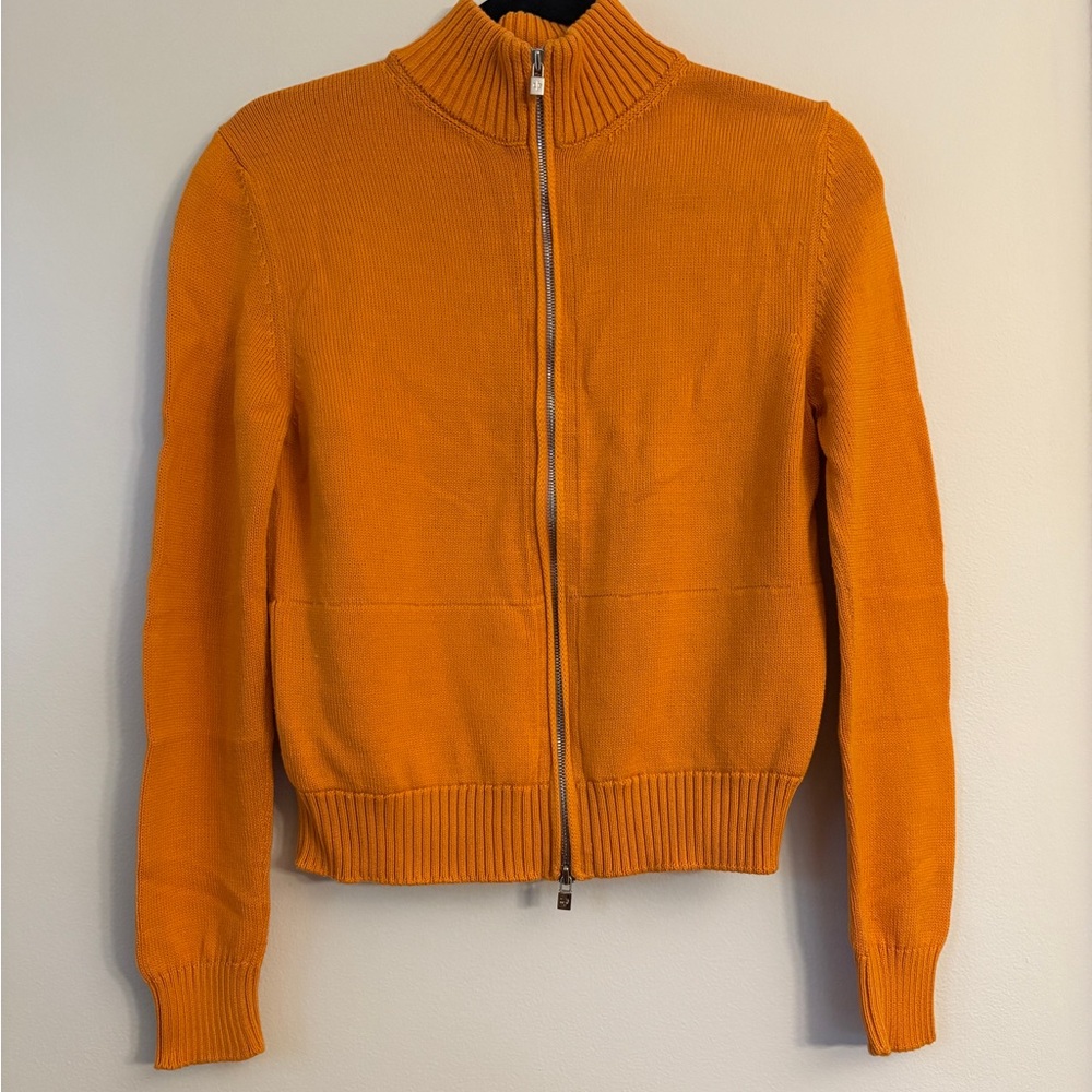 Loro Piana Orange Knit Cotton Full Zip Sweater (IT size 40, US size 6)